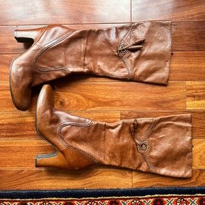 Real leather high heeled cowboy boots